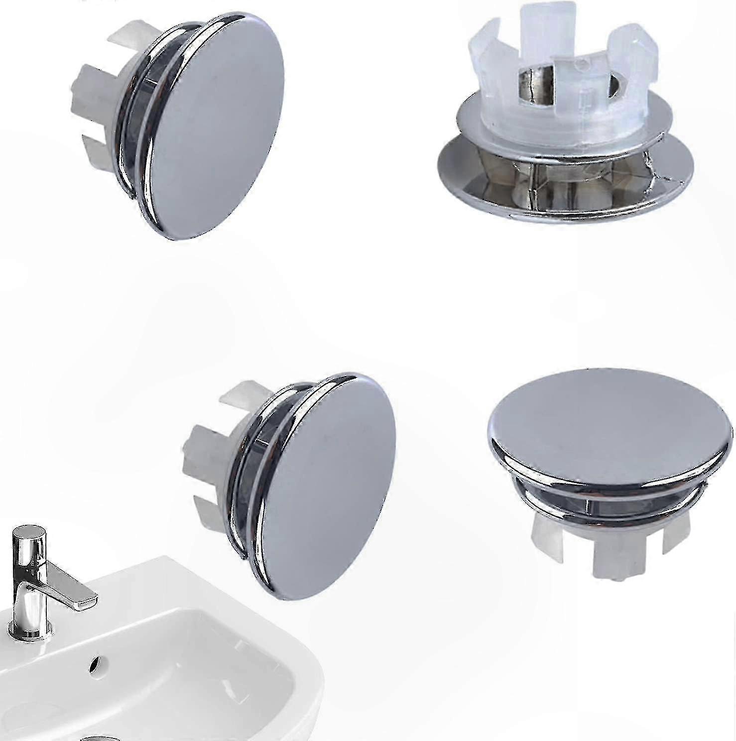 4-Pack Solid Brass Overflow Trim Rings for Bathroom Sinks, Double Layer Chrome-Plated Round Caps for Hole Insertion