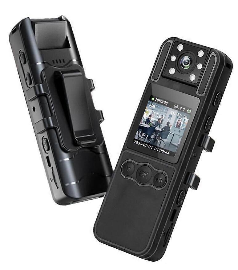 Wearable police camera, portable, equipped with 180 rotating lens and night vision function, can record audio, video and alarm(Black)