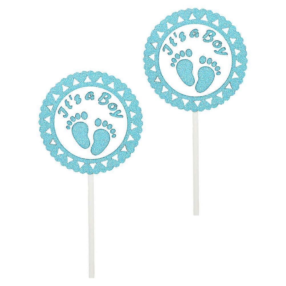 Blue Footprint Ornament Cake Topper for Birthday Cake Decor 2Pcs