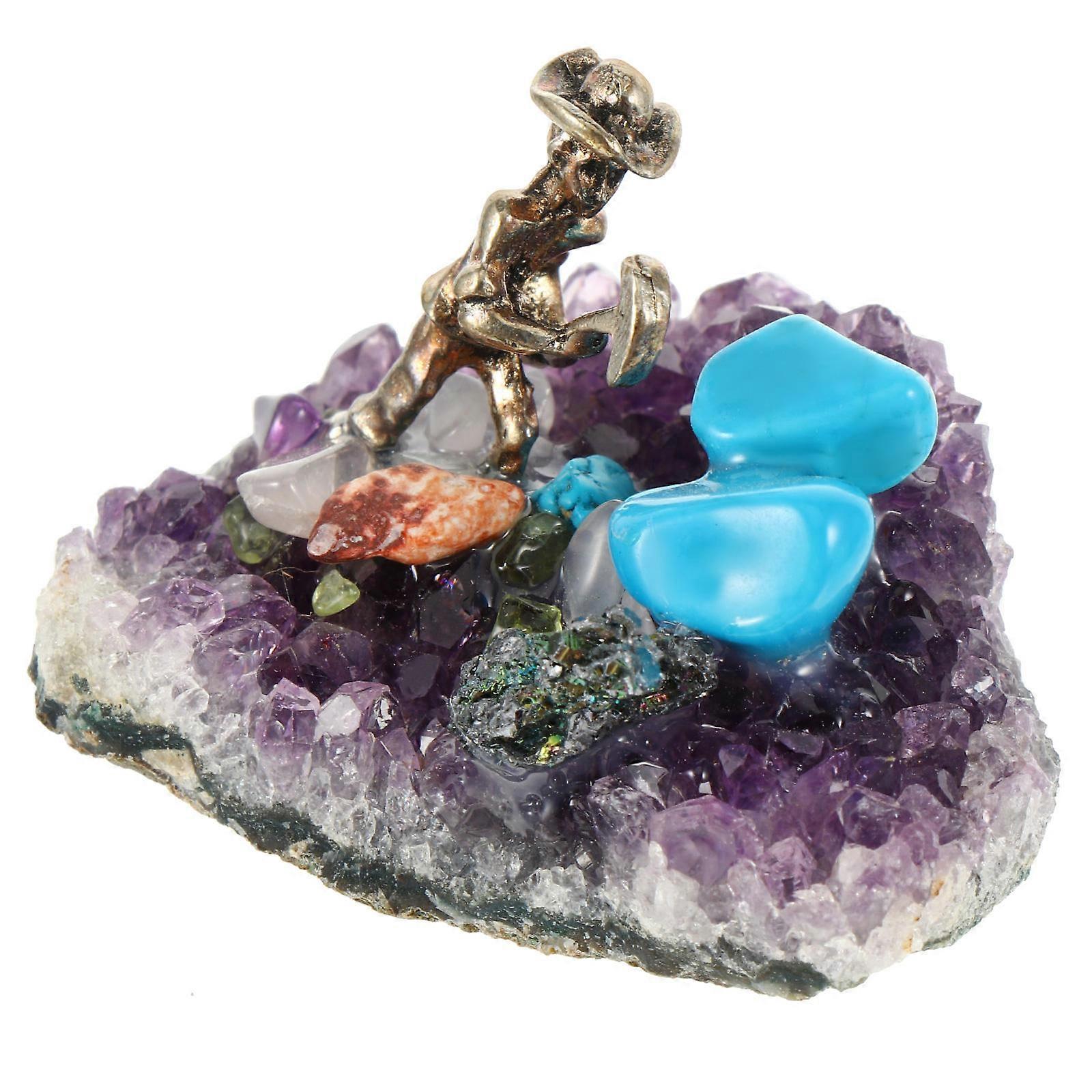 Natural Amethyst Cluster Miner Figure Decoration for Meditation 1Pcs