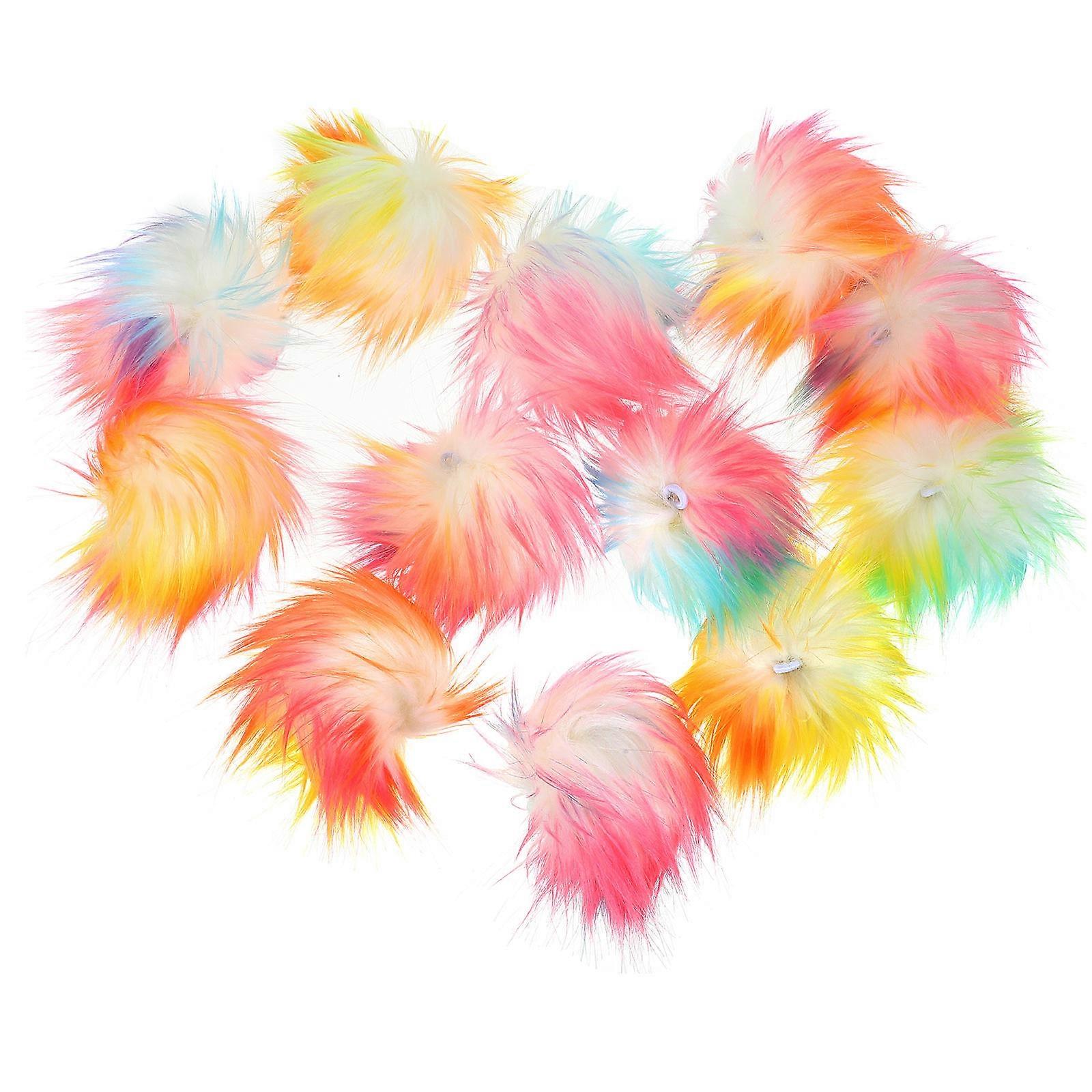 Multi Color Faux Pom Poms Keychain for Decoration Use 12Pcs
