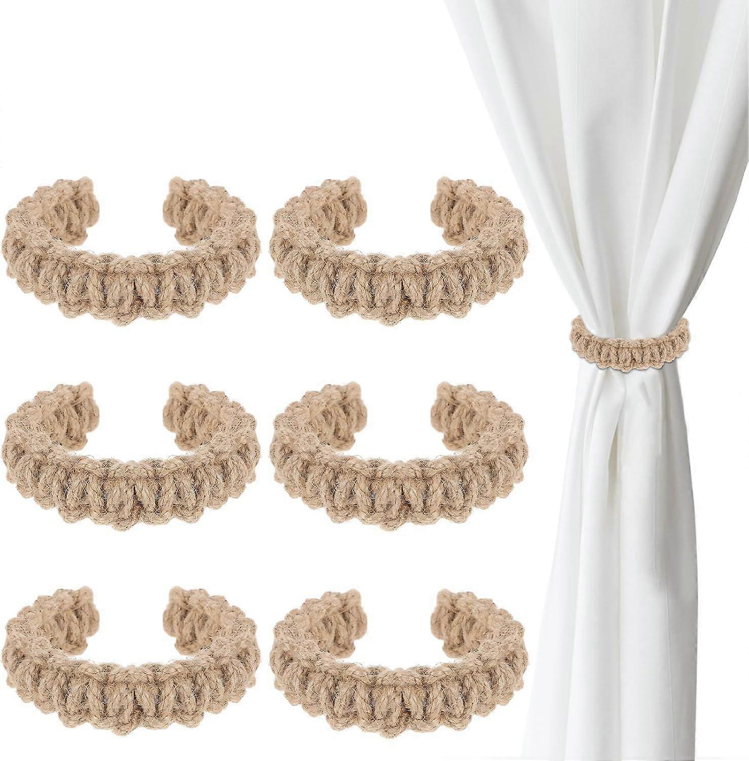 6 Pack Braided Curtain Tiebacks Boho Elegant Rustic Curtain Holdbacks Tie Backs Holders Set Simple Light Weight Drapes Decorative Accessories Handmade