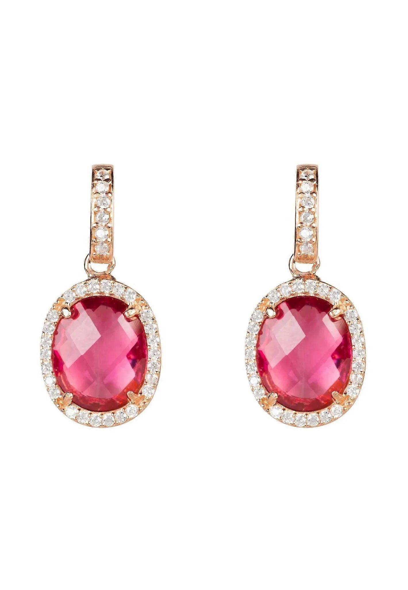 Latelita Rose Gold Oval Pink Tourmaline Drop Earrings - 3cm x 1.5 cm