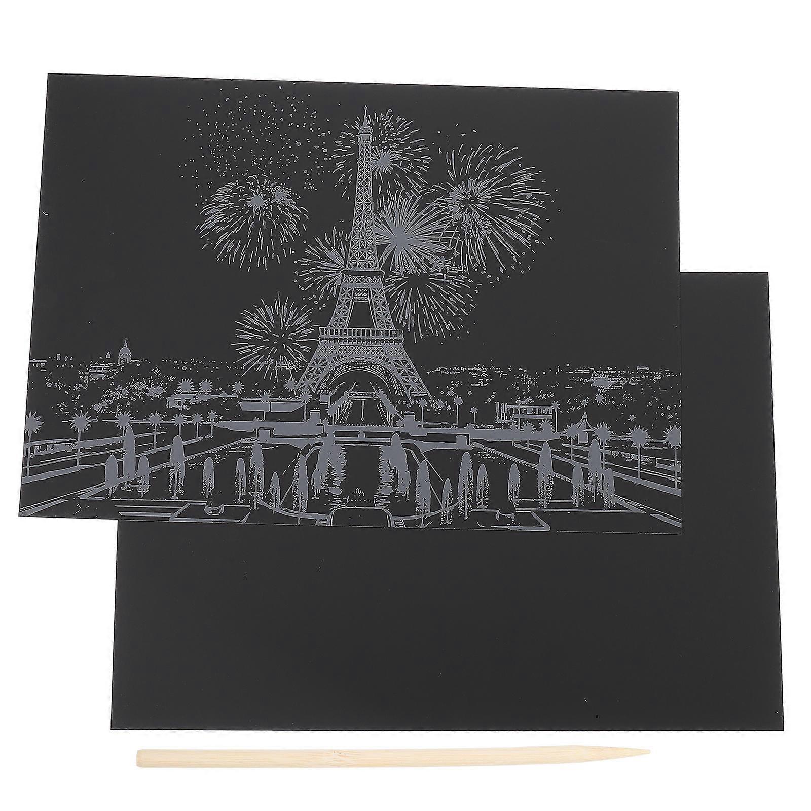 City Night View Scratch Paper for DIY Scratch Crafts 2Pcs