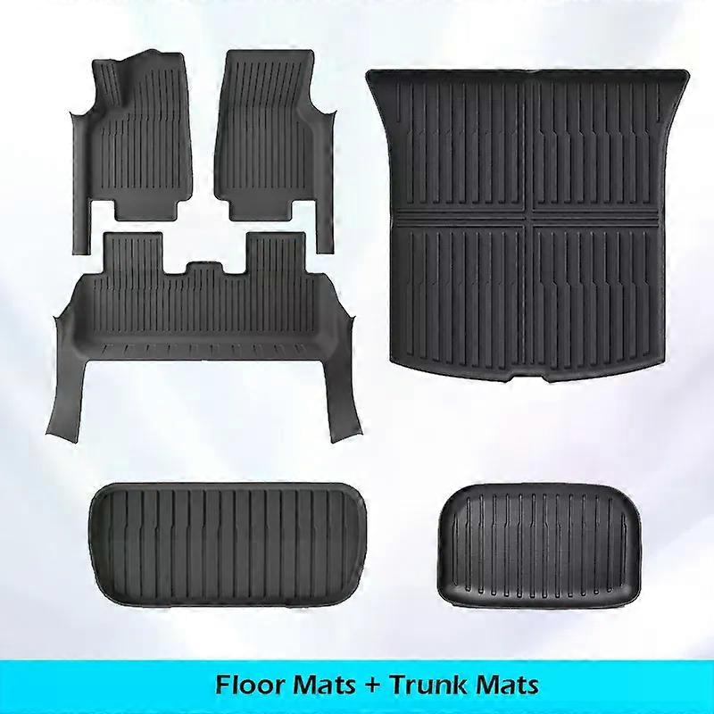 Floor Mats with Door Sill Protection Strip for Tesla Model Y Juniper 2025 2026 All-weather Floor Cargo Liner Trunk Backrest Pad