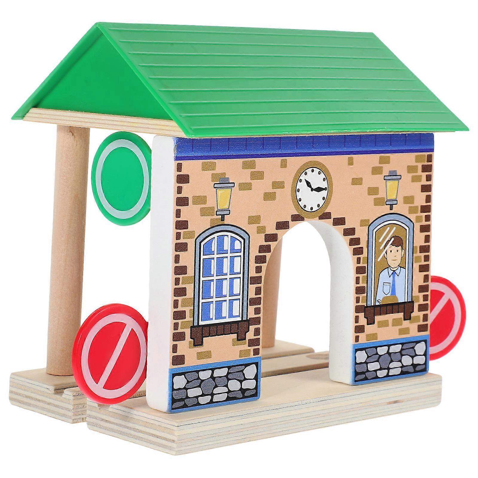 Wooden Railway Station Model for Decoration 5Pcs Train Building Set