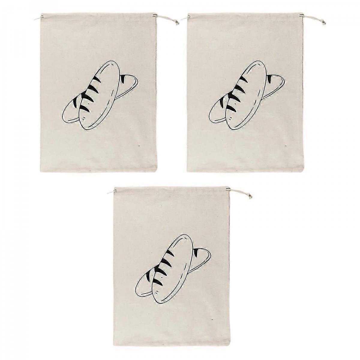 Pack Of 3 Reusable Linen Bread Bags Unbleached Pockets With Drawstring For Bread Fruit And Vegetables Storage