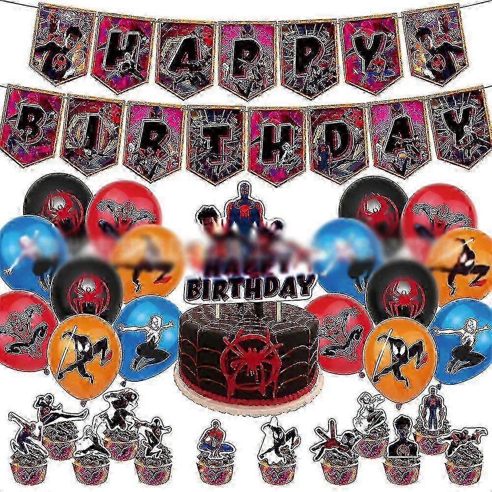 Spider-man: Across The Spider-verse Kids Birthday Party Supplies Decorations Spiderman Balloons Banner Cake Cupcake Toppers Set-WR 2025
