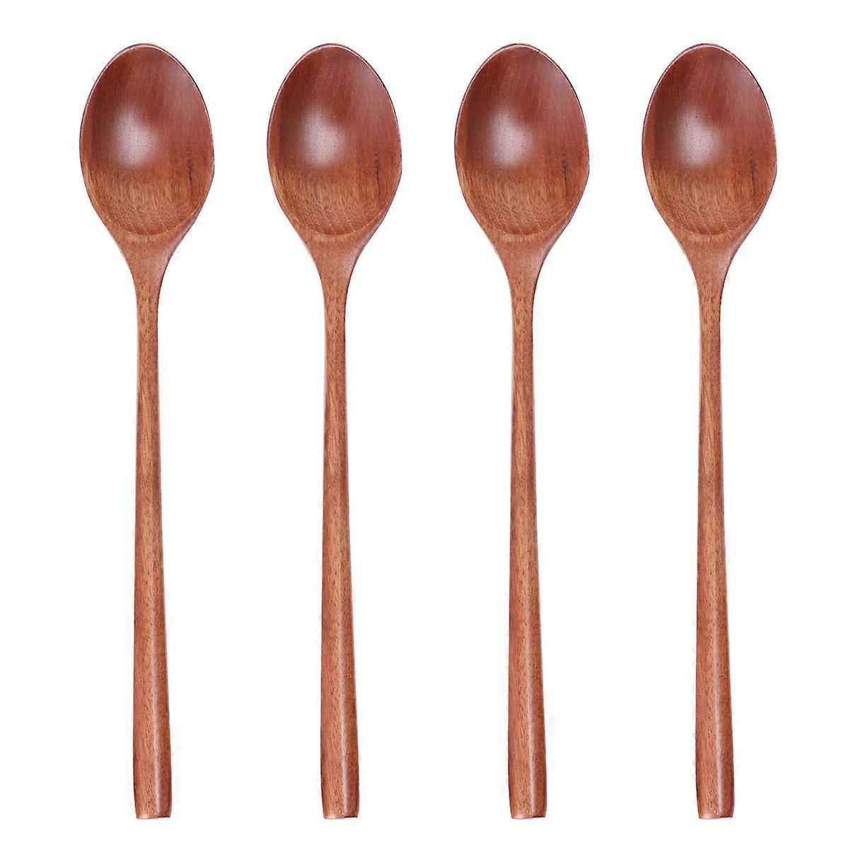 Long Handle Wooden Spoons Stirring Spoons for Eating Soup 8Pcs