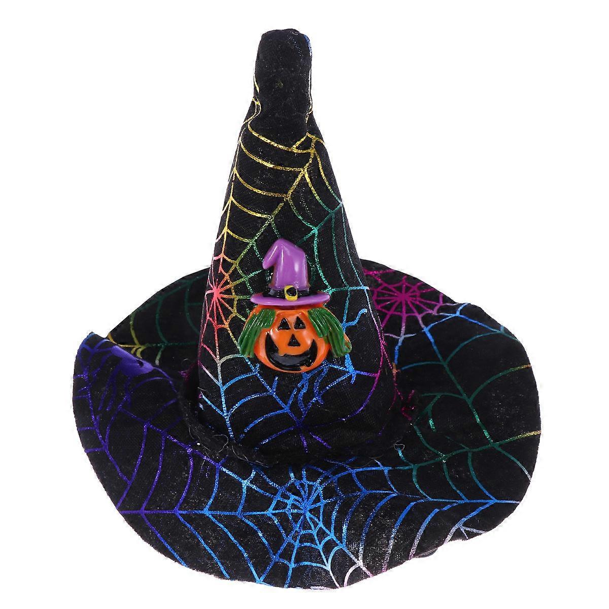 Witch Hat for Pet Cat Halloween Hat with Pumpkin Design 2Pcs Set