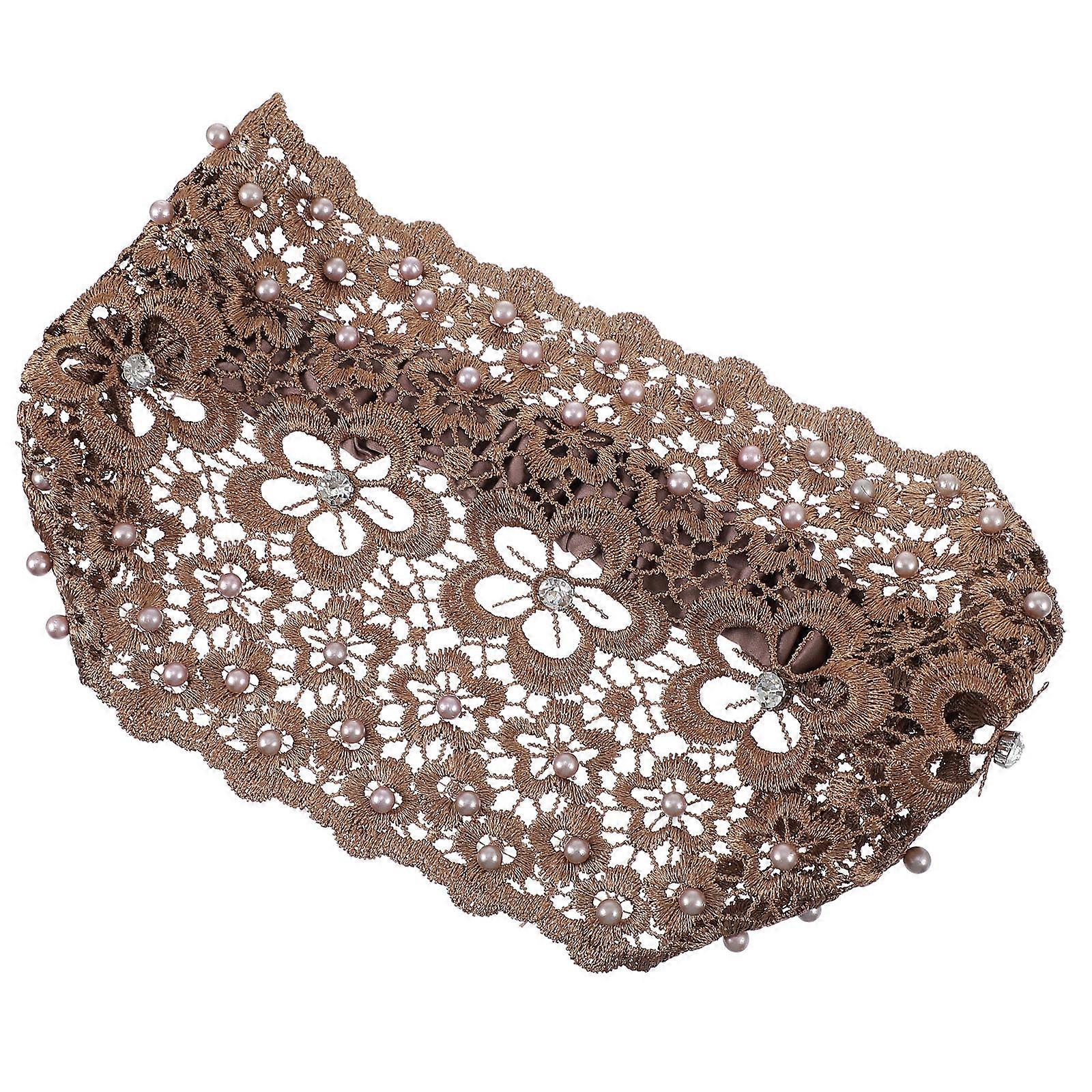 Women's Pearls Headbands Wide Edge Shape Adjustable Elastic Band Head Coverage For Graduation Party Lace Material 1Set