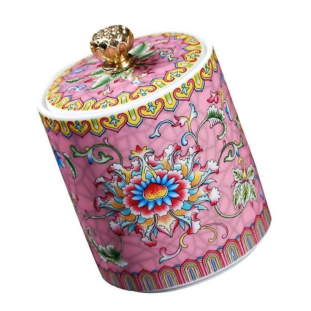 Pink Ceramic Tea Leaf Storage Jar for Sealing with Enamel Design
