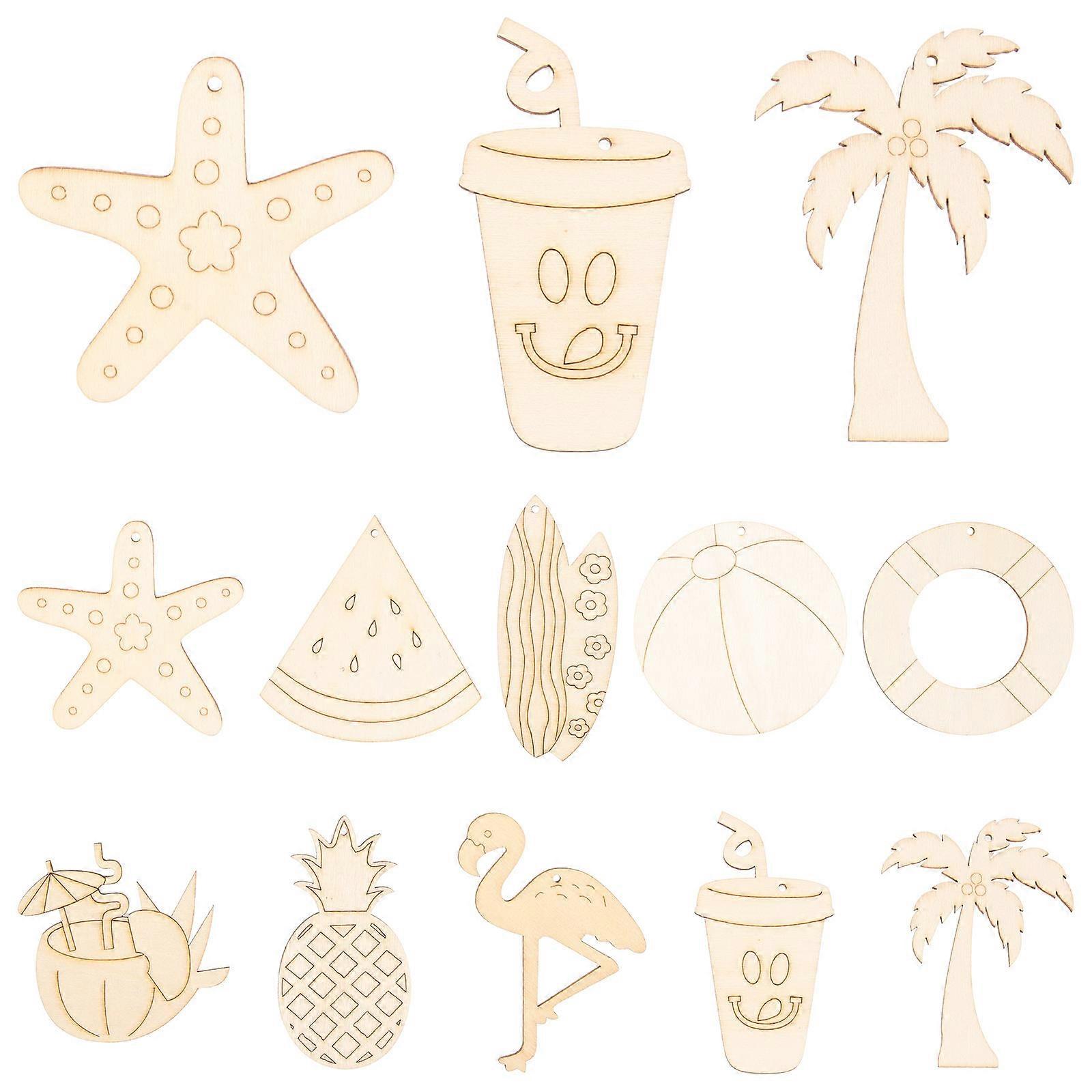 DIY Wooden Cutout 80 Pcs Beach Theme Ornaments Suitable For Gift Giving And Summer Holidays Assorted Color Various Shapes