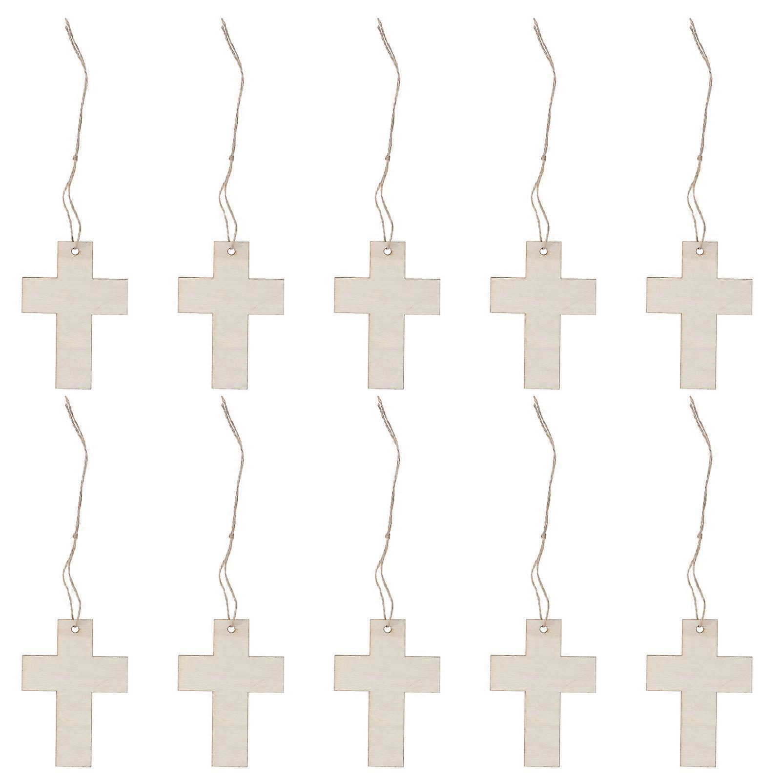 Cross Wood Chips for DIY Hanging Pendants 6Sets Wooden Slices with Rope