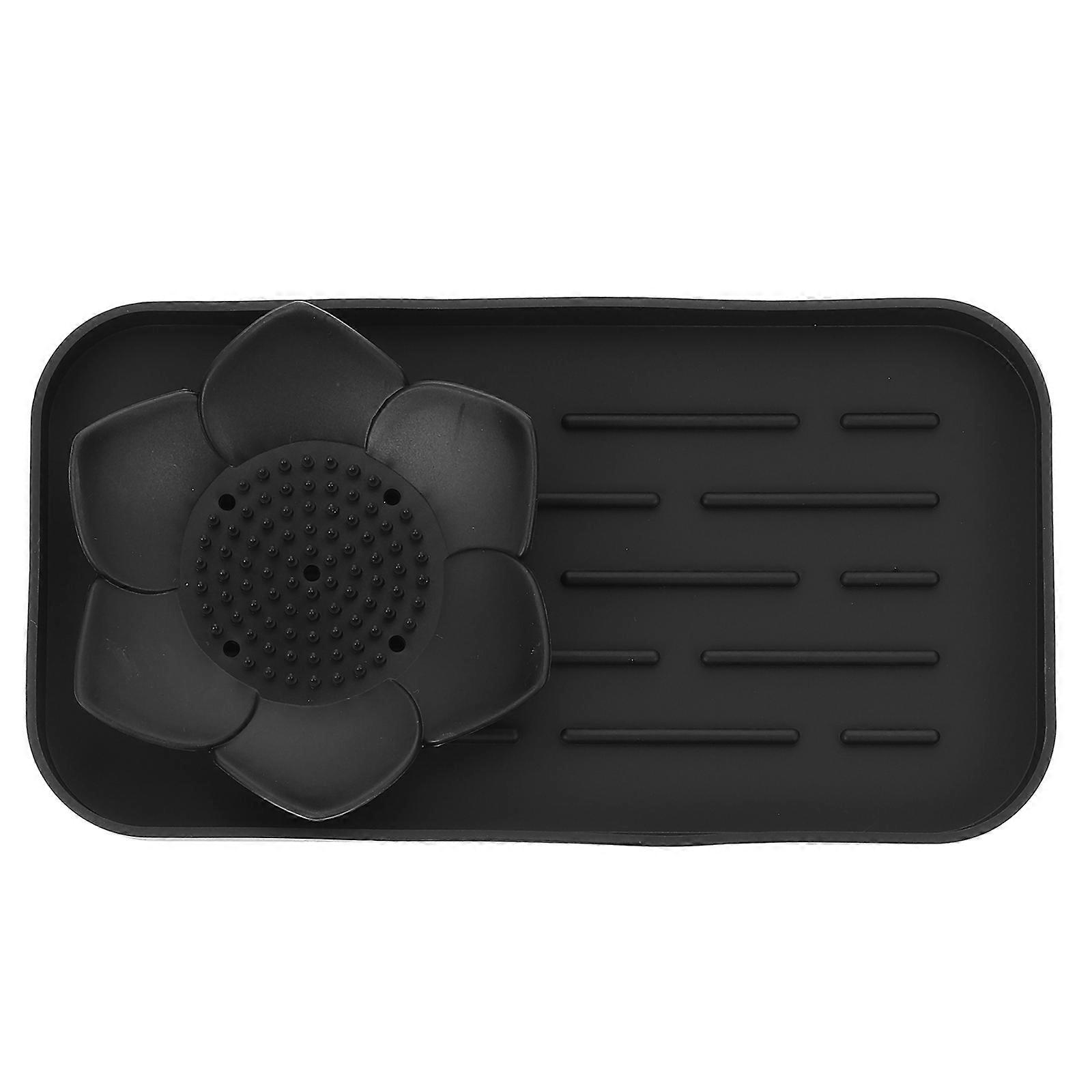 Black Silicone Soap Holder for Home 2Sets Draining Soap Tray with Function