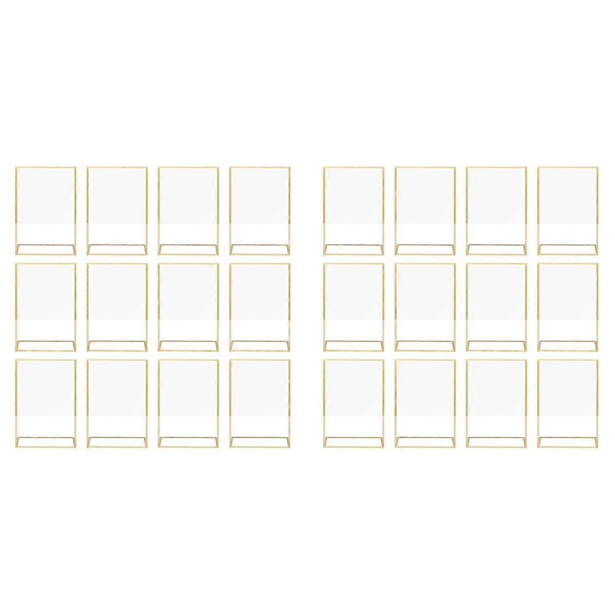 24Pcs Acrylic Sign Holder,Double Sided Gold Photo Frame with Vertical Holder,Wedding Table Number Ho