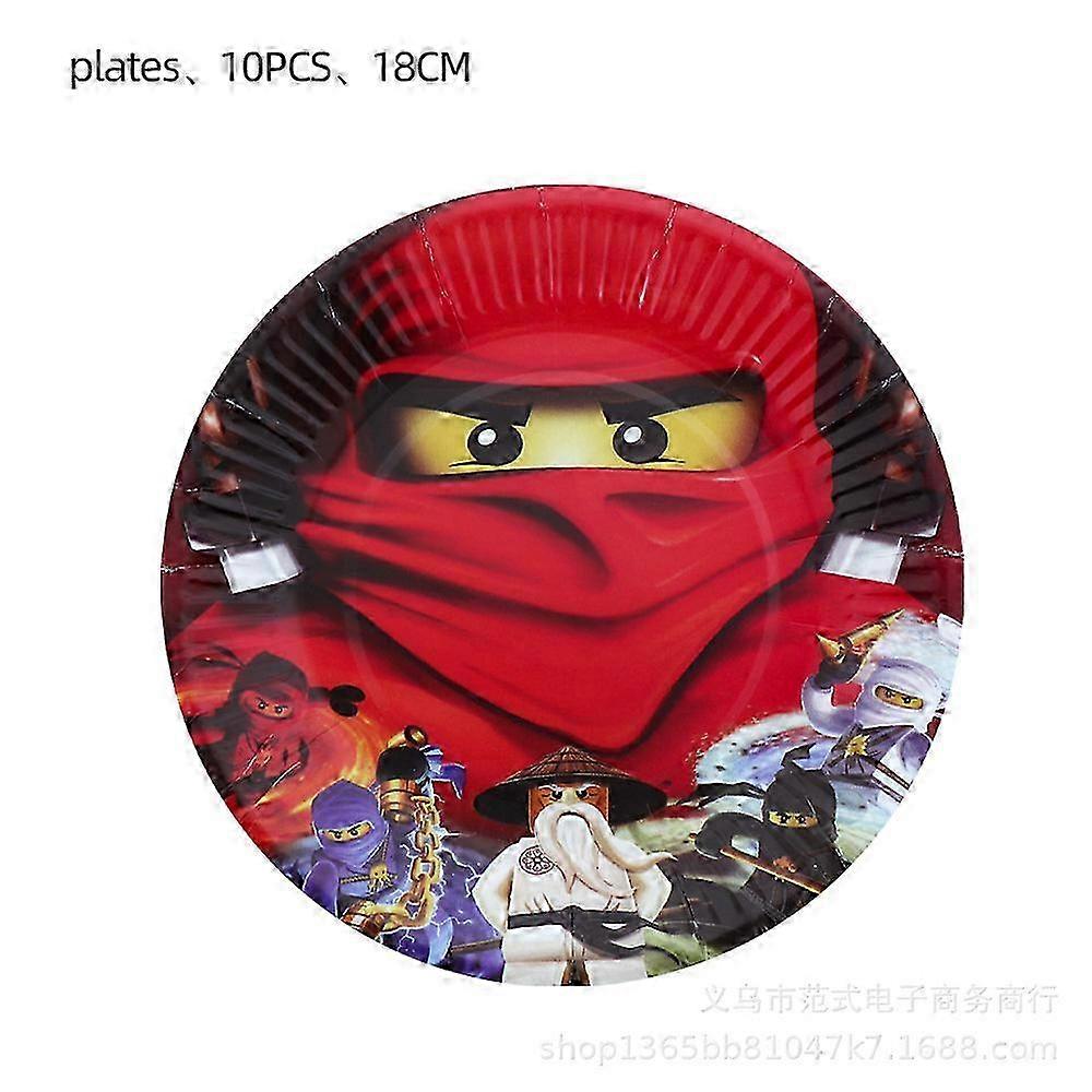 Ninjago Party Set, Color Coordinated Design, Oil-Proof Paper Plate and Balloon Package