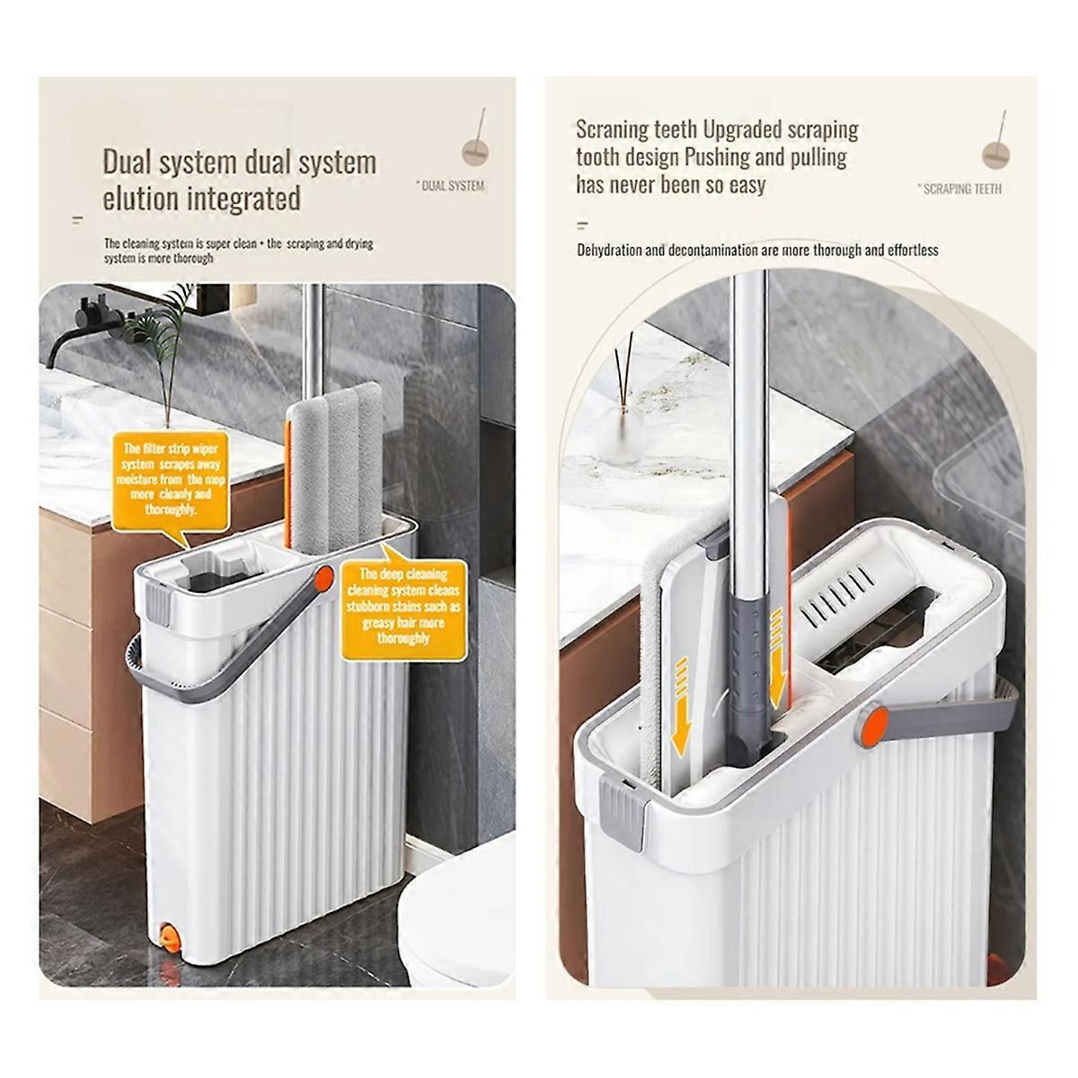 Household Flat Mop Tool Mop Bucket Set Handfree Mopping Flat Mop Magic Flat Mopping Rotating Self-Wr