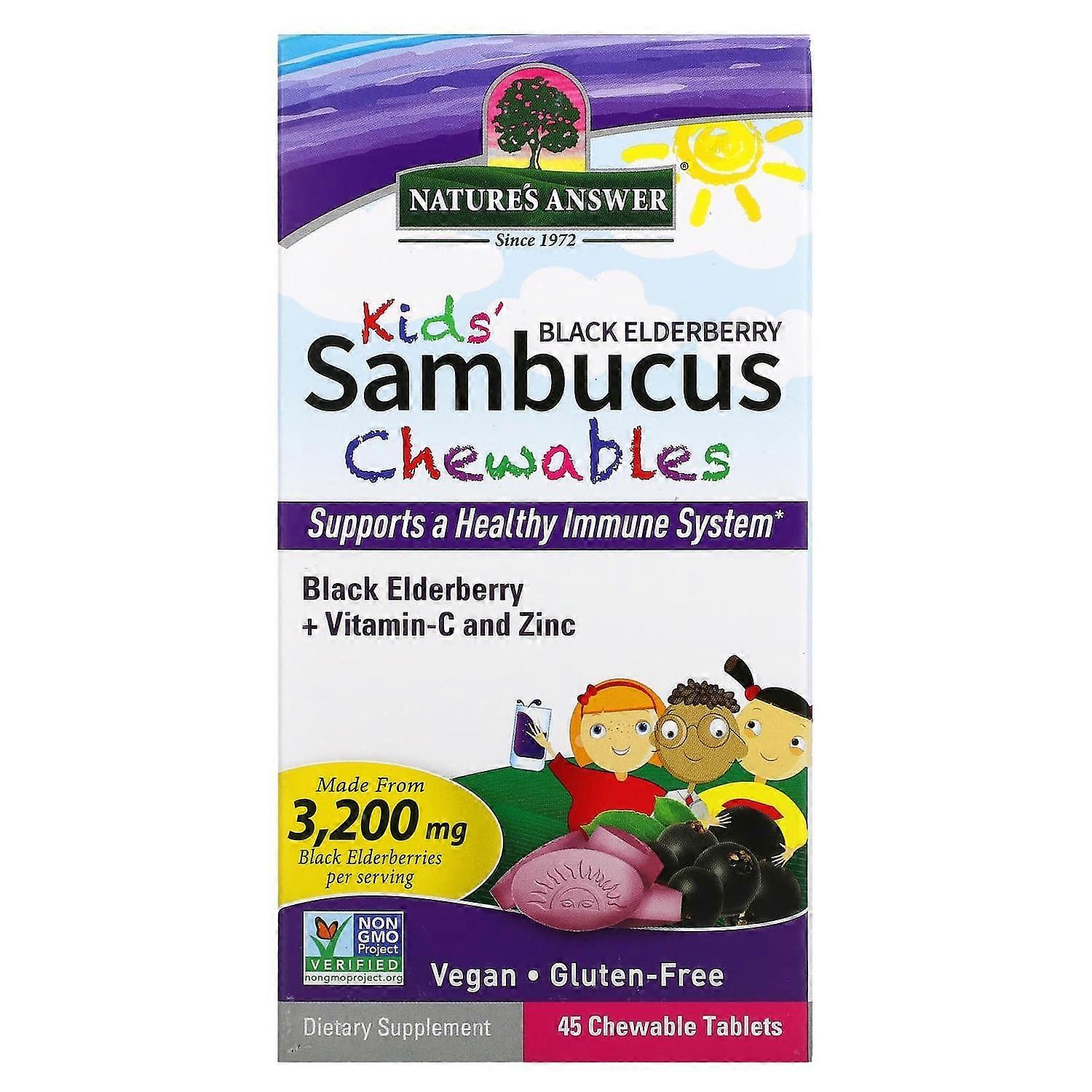 Nature's Answer, Kid's Sambucus Chewables, Black Elderberry + Vitamin-C and Zinc, 45 Chewable Tablets