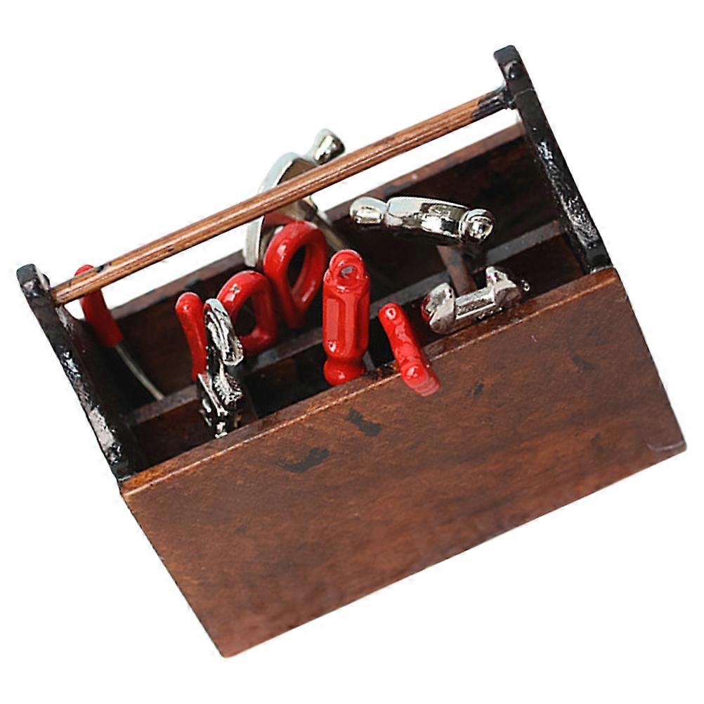 Miniature Tools Set Mini Toolbox for Dollhouse 2Sets Wood Alloy