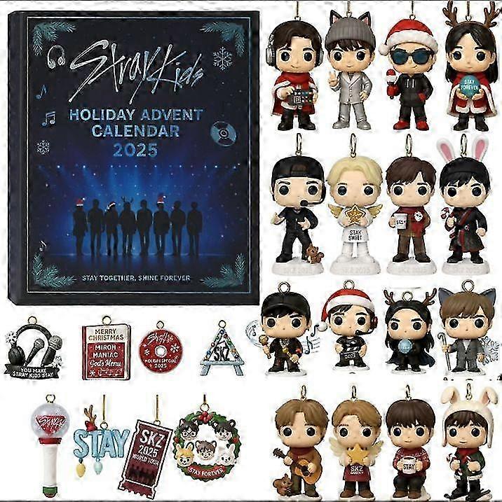 suitable for stray kids 2025 christmas advent calendar, 24-day countdown with acrylic ornaments, reusable tree decor blind box