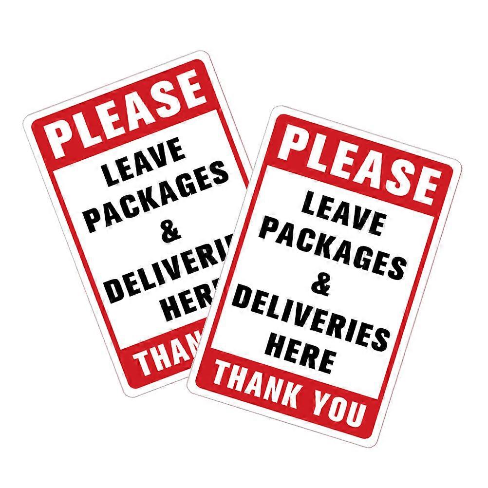 Leave Packages Here Sign Stickers For Home And Office Use Red PVC Rectangular Self-Adhesive 2Set