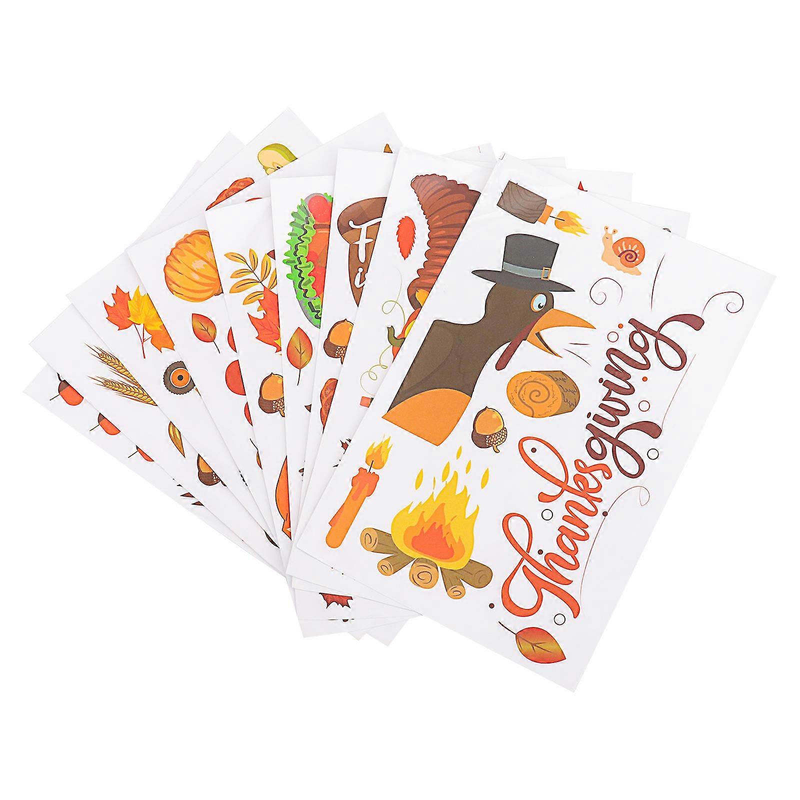 Thanksgiving Day Stickers Maple Turkey Electrostatic Window Decals with 27 Sheets