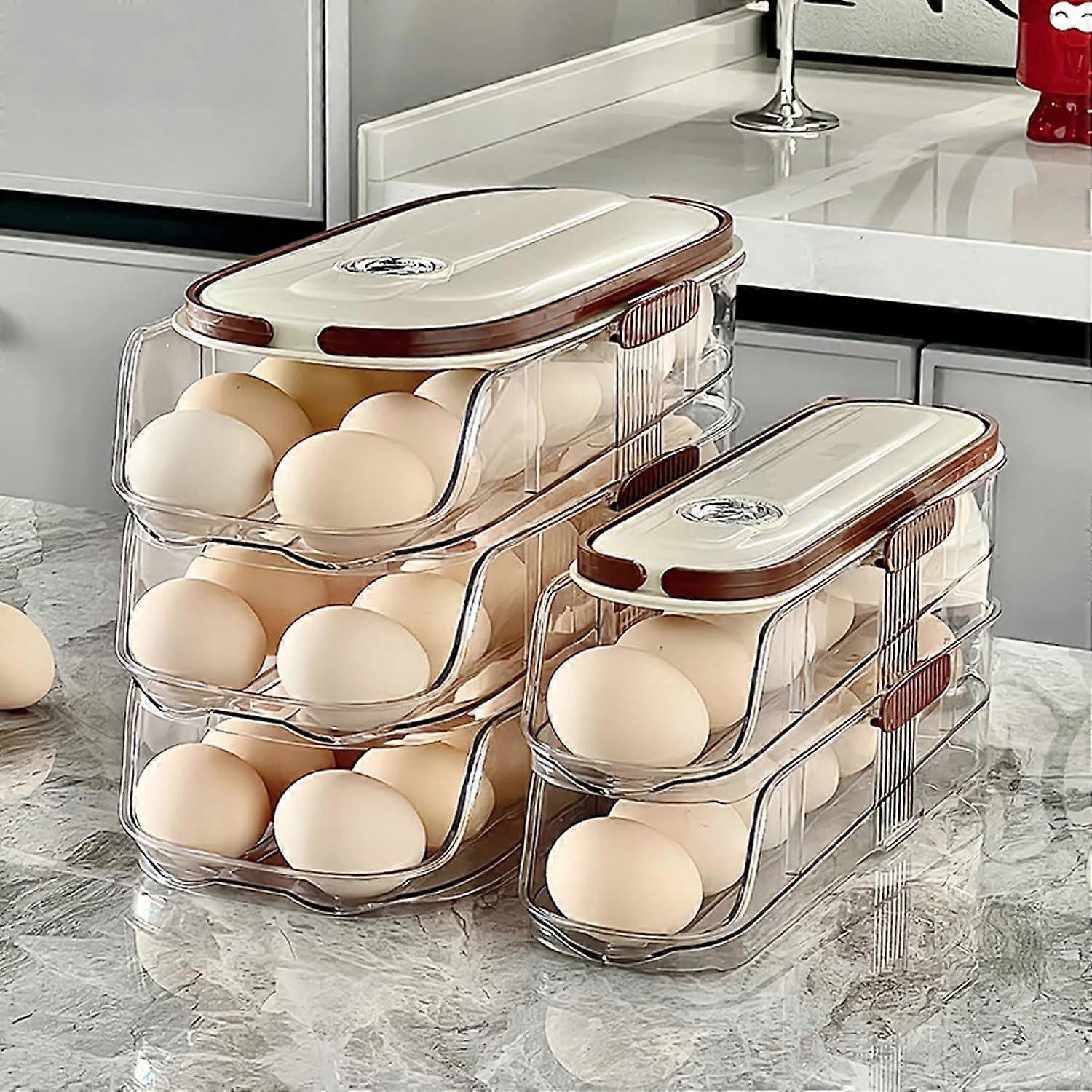 Automatic Rolling Egg Storage Box 3Layer Egg Organizer With Lid For Refrigerator And Kitchen Cabinets Single Row