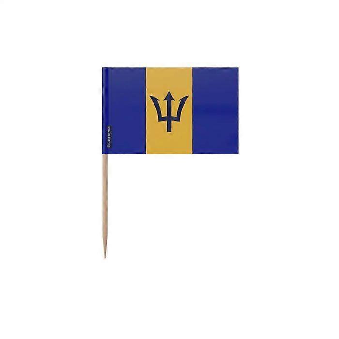 Barbados Flag Toothpicks - 6.5 cm - 100 pieces - Adhesive plastic - Bamboo stick - Pixelforma