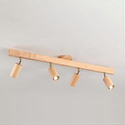 Modern Adjustable LED Spotlights Hallway Gallery Art Display With Wooden Base Walnut Finish 4Head Ceiling Light