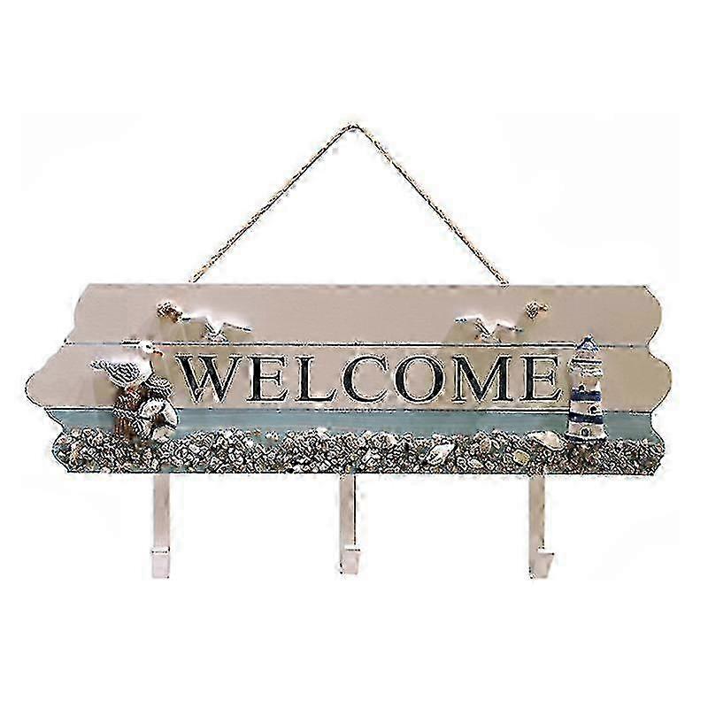 1pc Beach Theme Welcome Sign Board With Hook Wooden Decor (random Style)