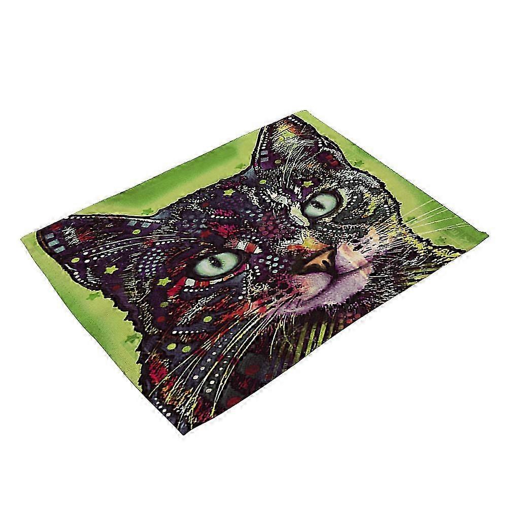 Washable Cotton Linen Table Mat Cat Printing Heat resistant Placemat(#5)