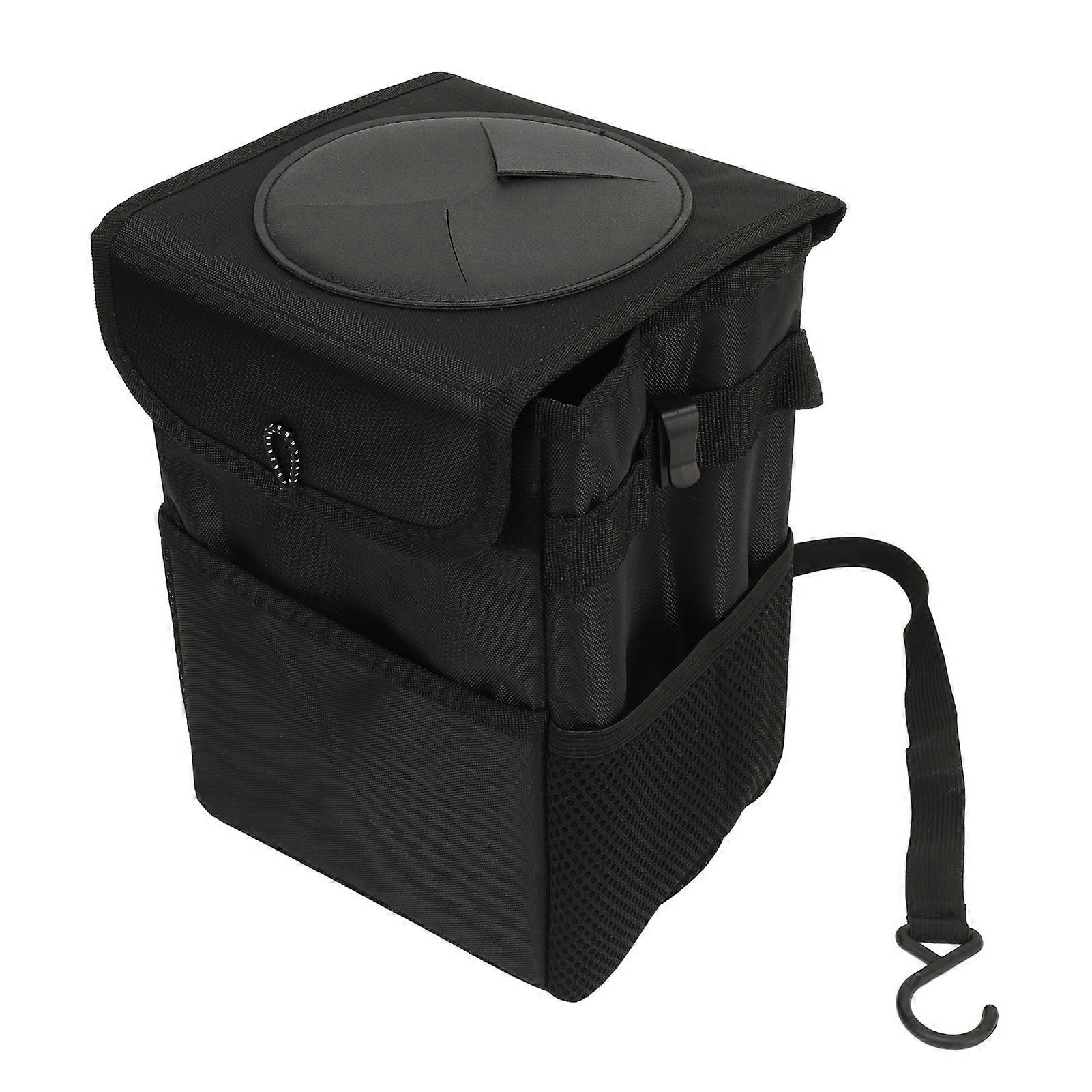 Collapsible car trash can with lid for vehicles, hanging bag with storage pockets, portable garbage bin 175x145x245mm