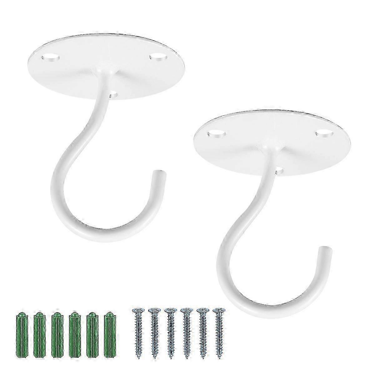 Yardwe 2 PCS Overhead Hooks Cabinet Wardrobe Hooks Porch Lantern Mosquito Net Ceiling Hooks Small Elephant Trunk Shaped Hooks (White)