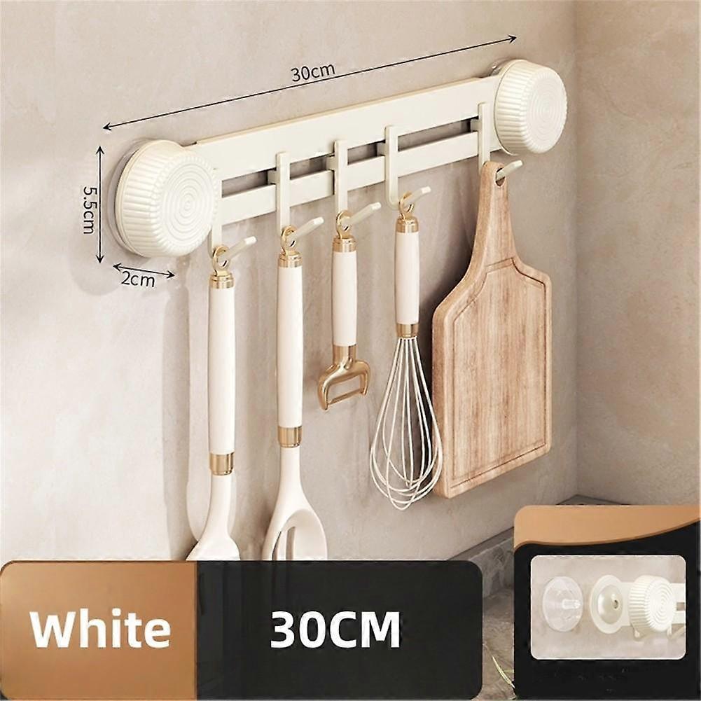 Wall Mounted Storage Rack for Kitchen Utensils with Removable Suction Cup Hooks