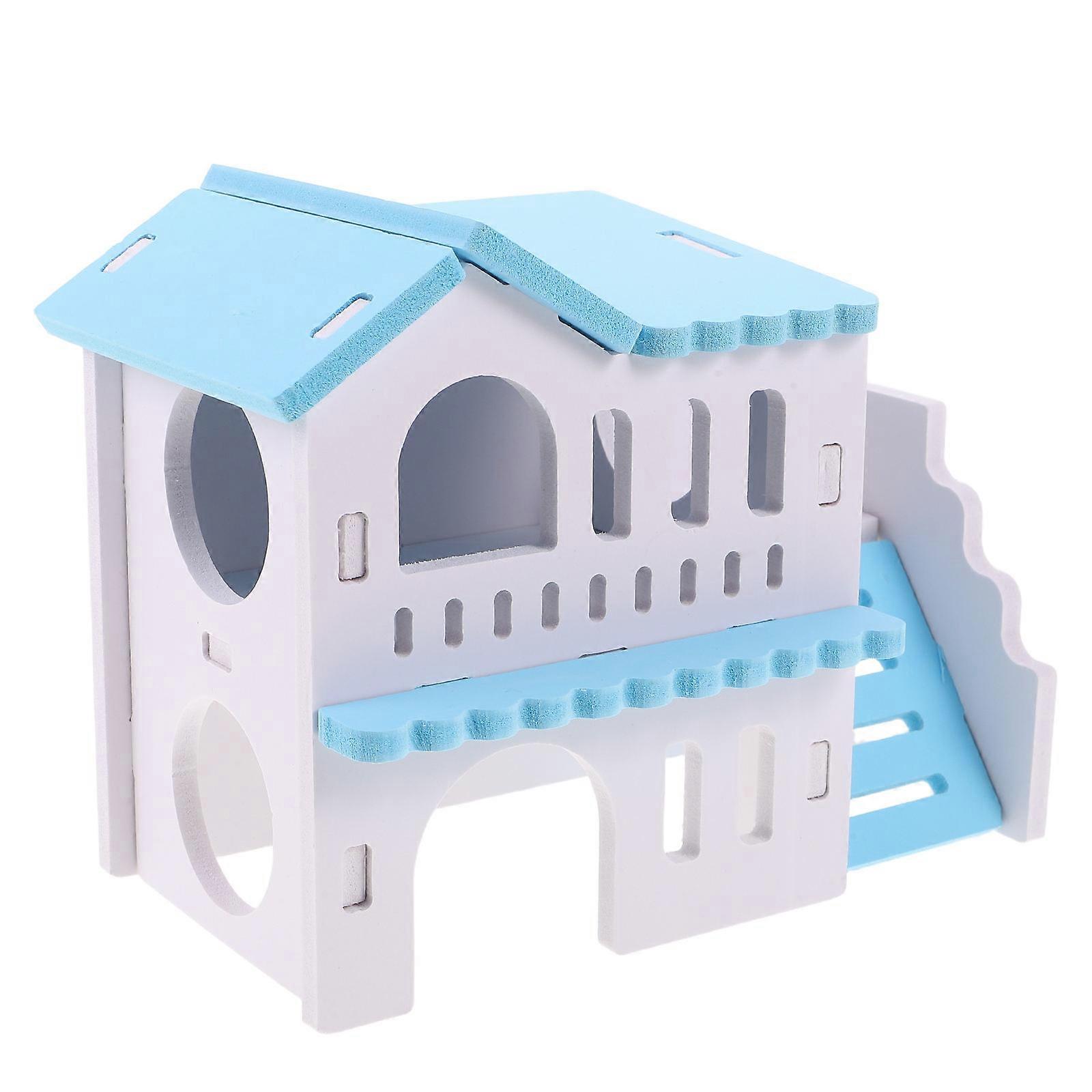 Hamster Cozy Hideout Wood Villa for Small Pets Featuring Double-Layer Design