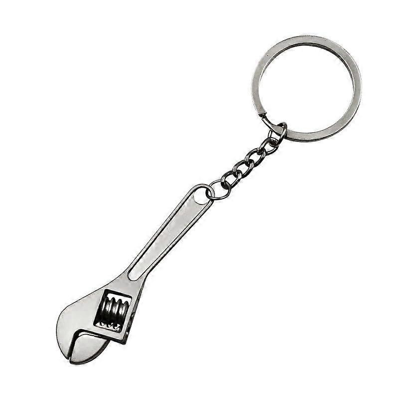 Mini Adjustable Metal Wrench Keychain, Compact Silver Spanner Tool, 6.5 cm Length, 3.2 cm Ring Diameter, Rotating Nut