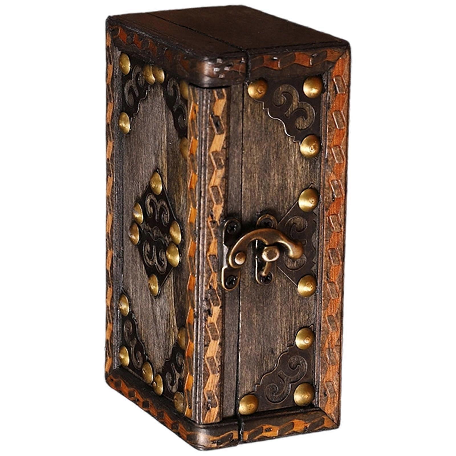 Rustics Wood Decorative Trinkets Chest With Metal Hardware Multipurpose Storage for Home Office Display  Retro gray