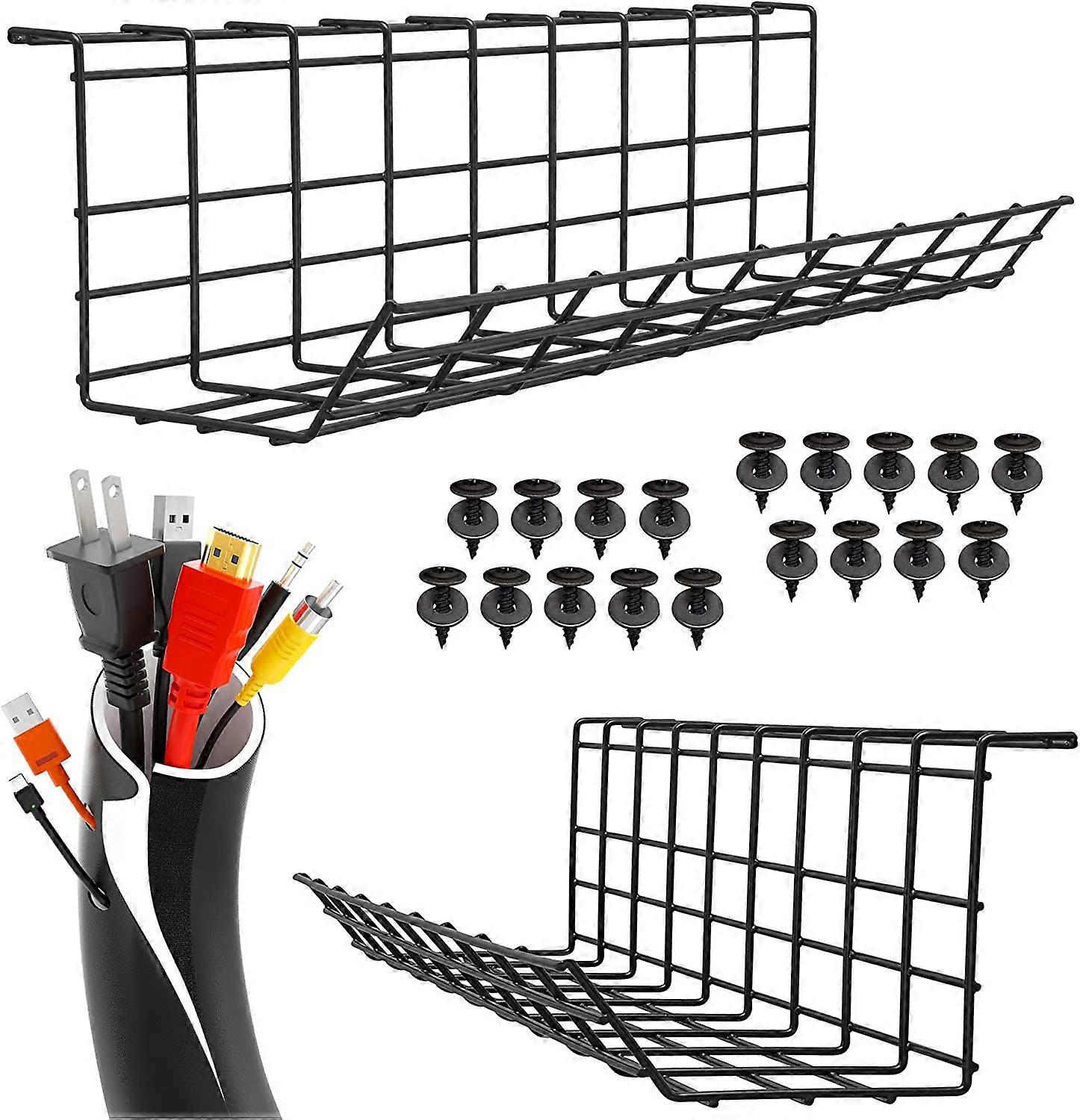 Under Desk Cable Management Tray â€“ Perfect Combination for Organizing Under Desk Cable Mess and Hiding Wires. Includes