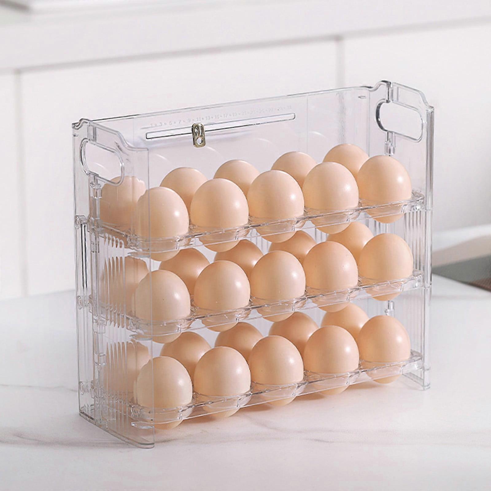 Kayannuo Foldable Egg Organizer for Refrigerator Door, Multi-Layer Auto Flip Egg Holder, Compatible with Standard Door Shelves
