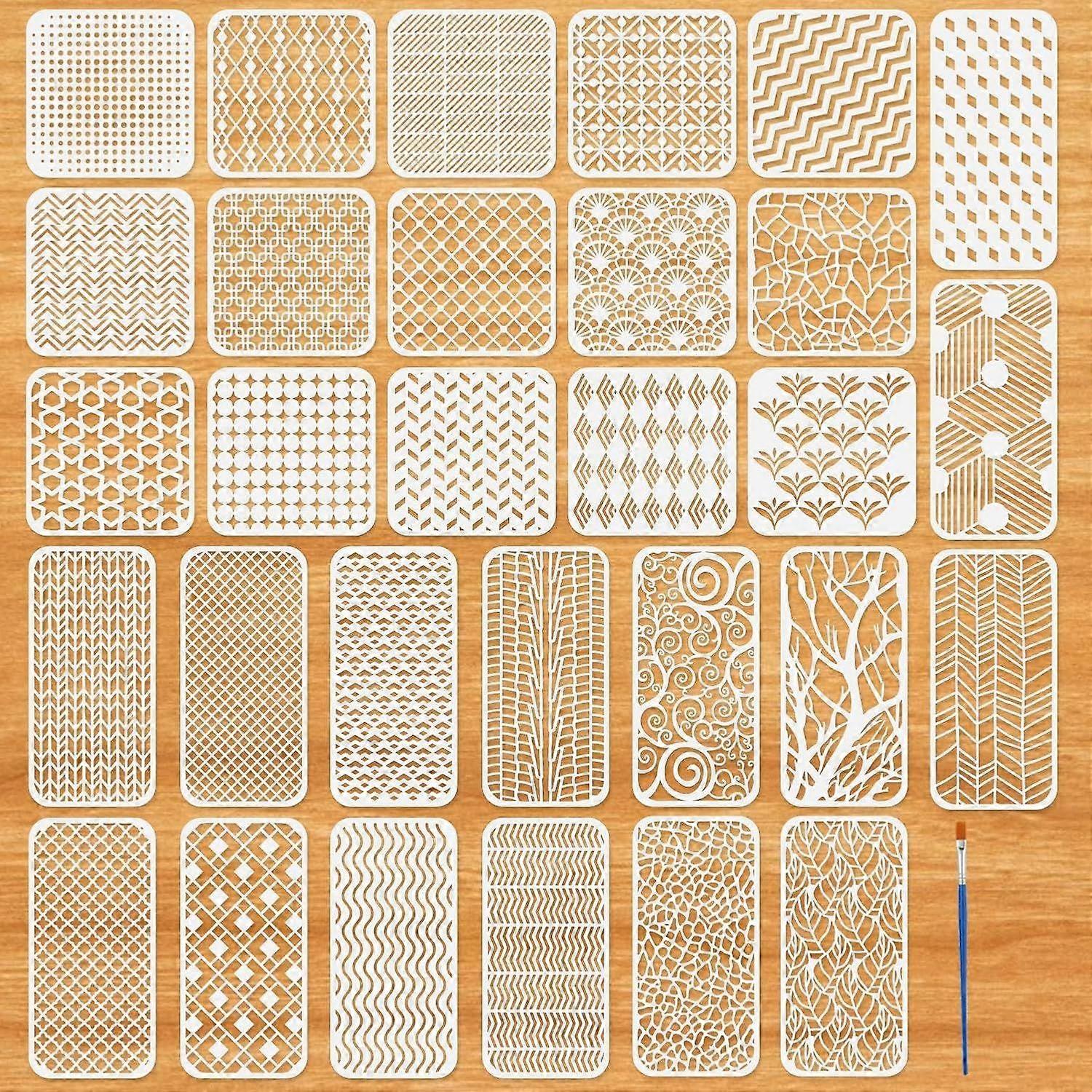 30Pcs Geometric Stencils for Painting Texture Stencils for Crafts Reusable Mixed Media Spray Paint Stencil Abstract Layering Stencil Templates for Pai