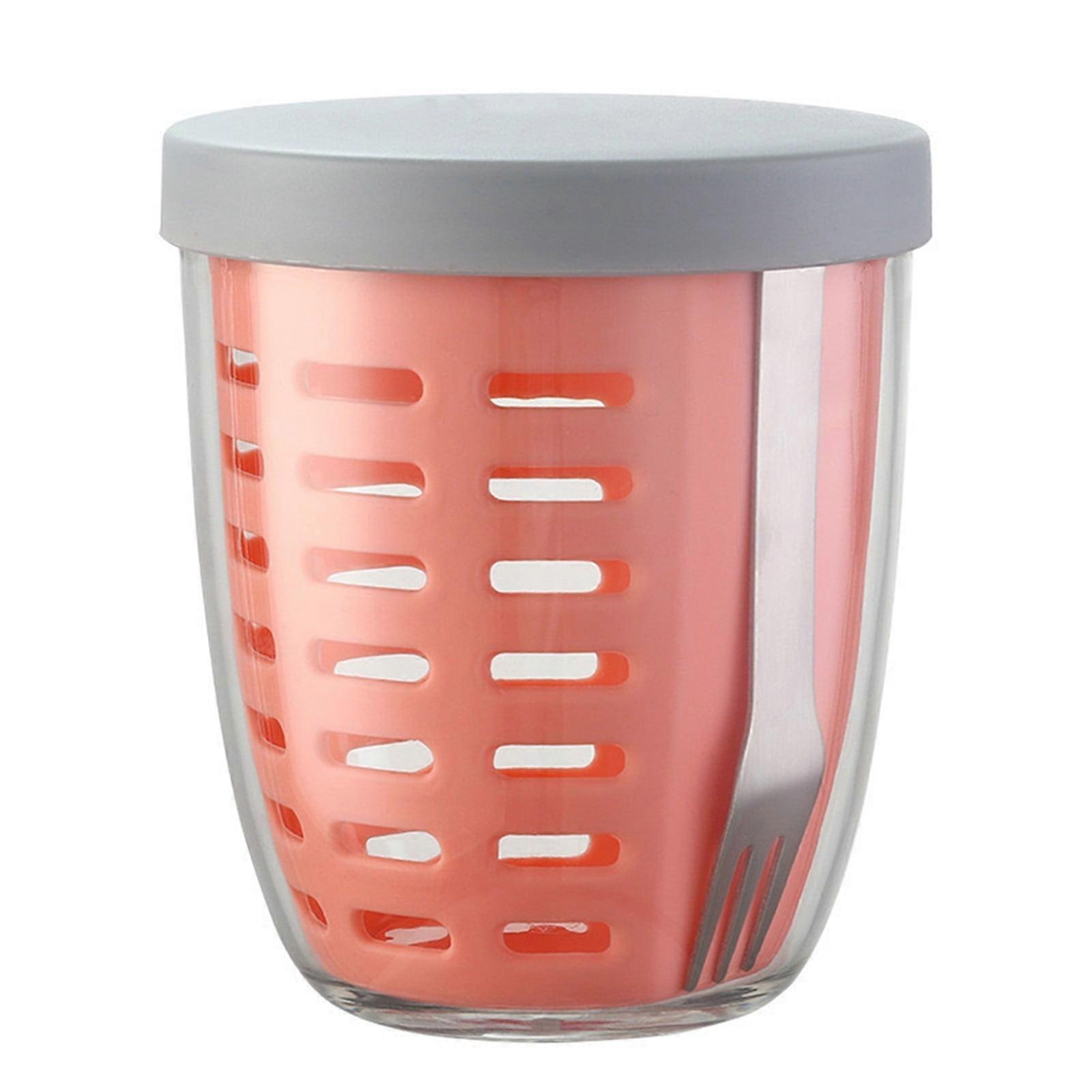 Fruit And Veggie Pot With Airtight Lid Removable Colander And Fork Portable Reusable Leakproof Storage Container Holds 600ml|20oz