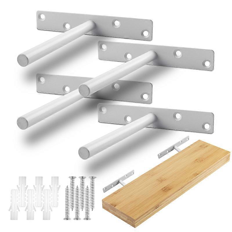 2 Heavy Duty Floating Shelf Brackets, Hidden Shelf Clamps, Concealed Shelf Support for Floating Wooden Shelves (White)
