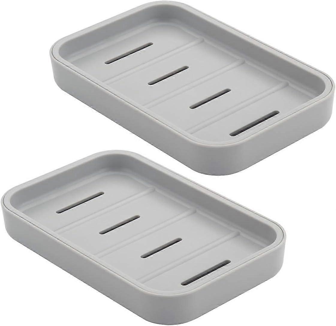 Plastic Square Soap Dish, Bar Soap Holder for Shower room, Kitchen - 2 Pack, Grey
