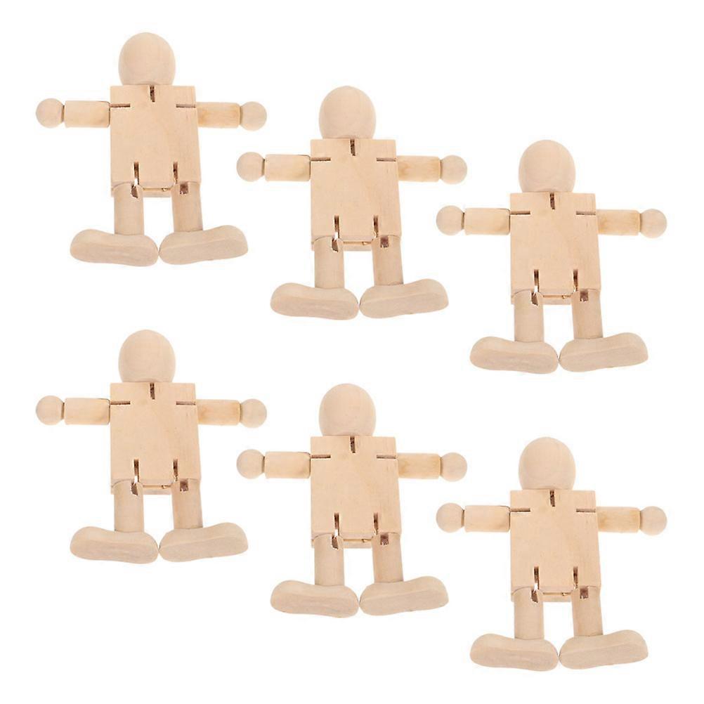 Wooden Robot Model for Parent Child Activity 6Pcs Beige Craft Kit Figures