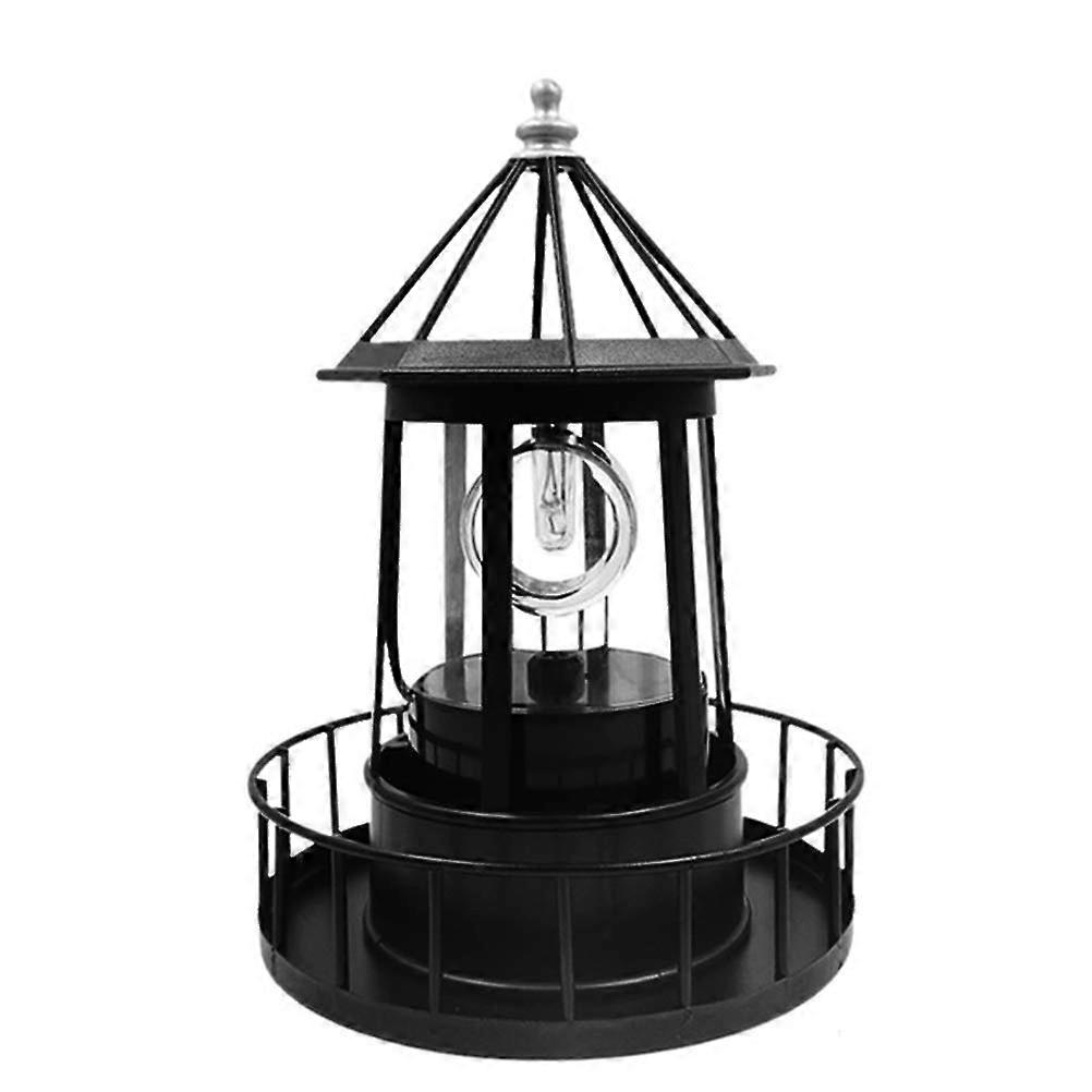 Solar Lighthouse Light with 360° Rotation, Automatic Dusk Activation, Weather Resistant for Garden Yard Patio (Black)