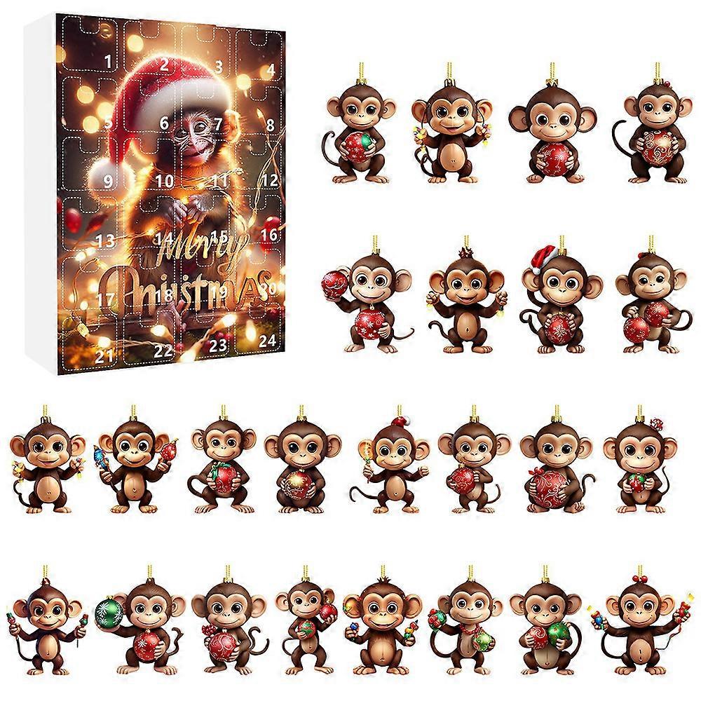 2025 Advent Countdown Calendar Monkey Christmas Hanging Ornaments -Smiling