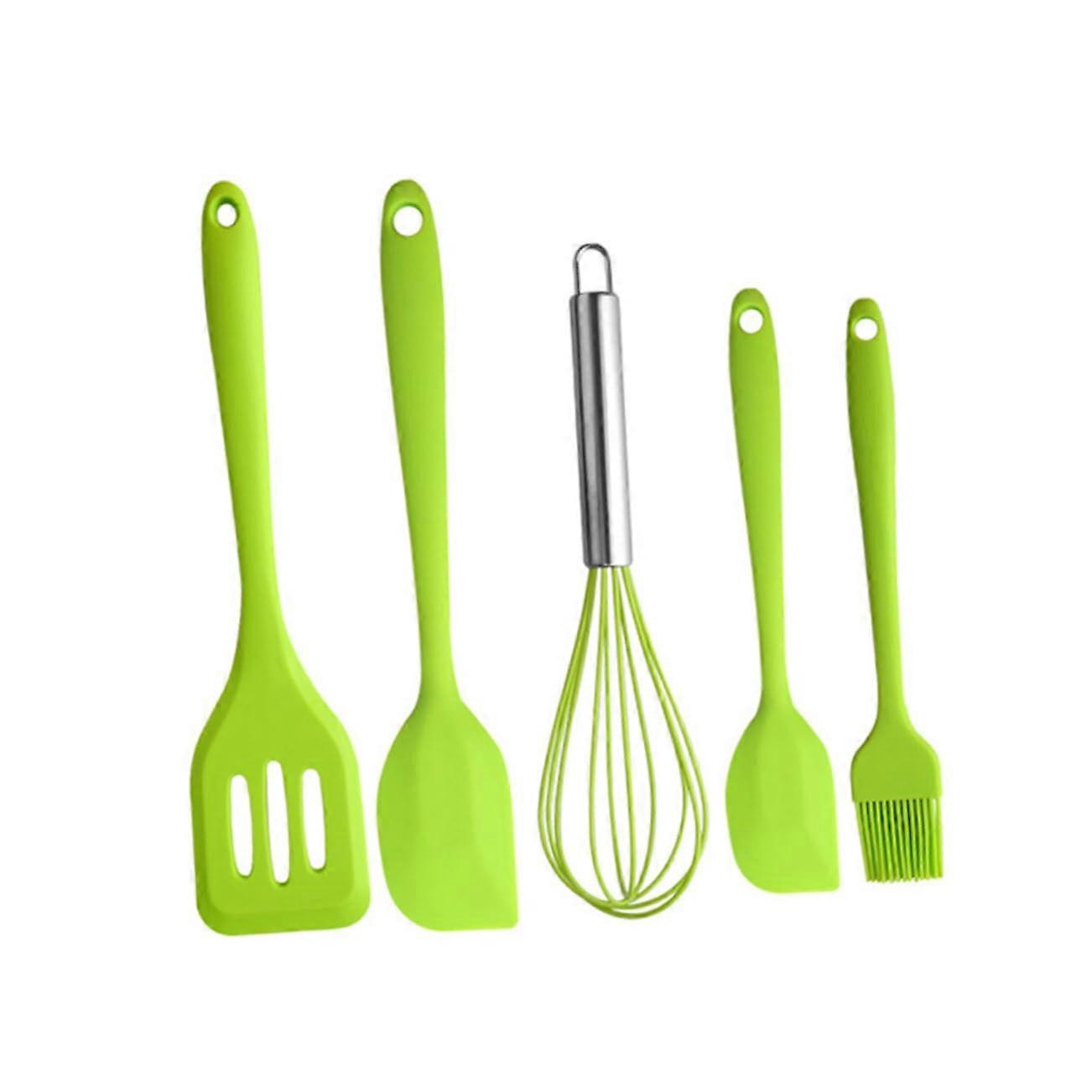 Silicone Kitchen Utensil Set Heat Resistant Nonstick Cooking Tools with Space Saving Handles 5pcs