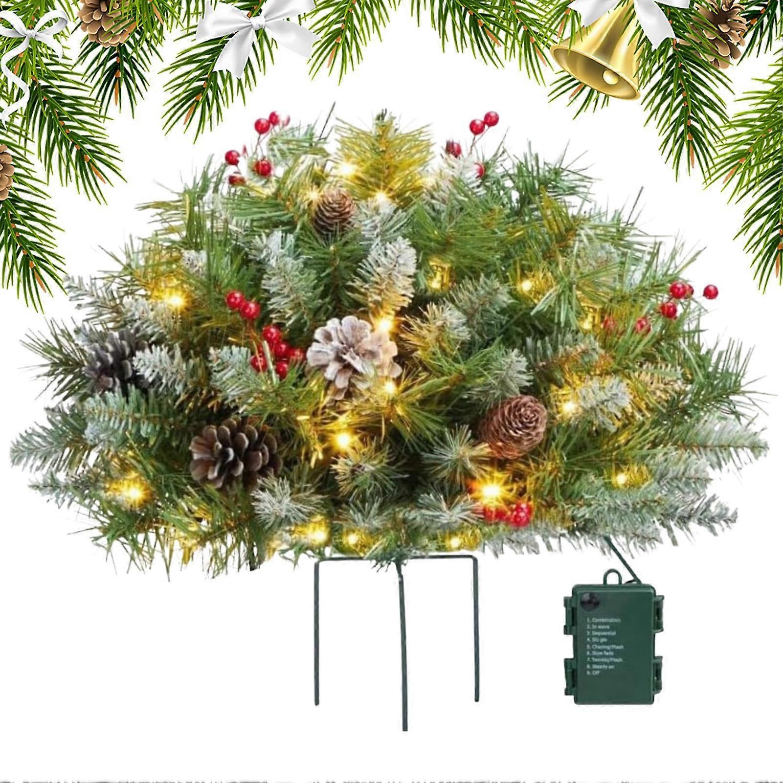 16 Inch Prelit Artificial Christmas Planter with Battery LED Lights and 6H Timer for Indoor Outdoor