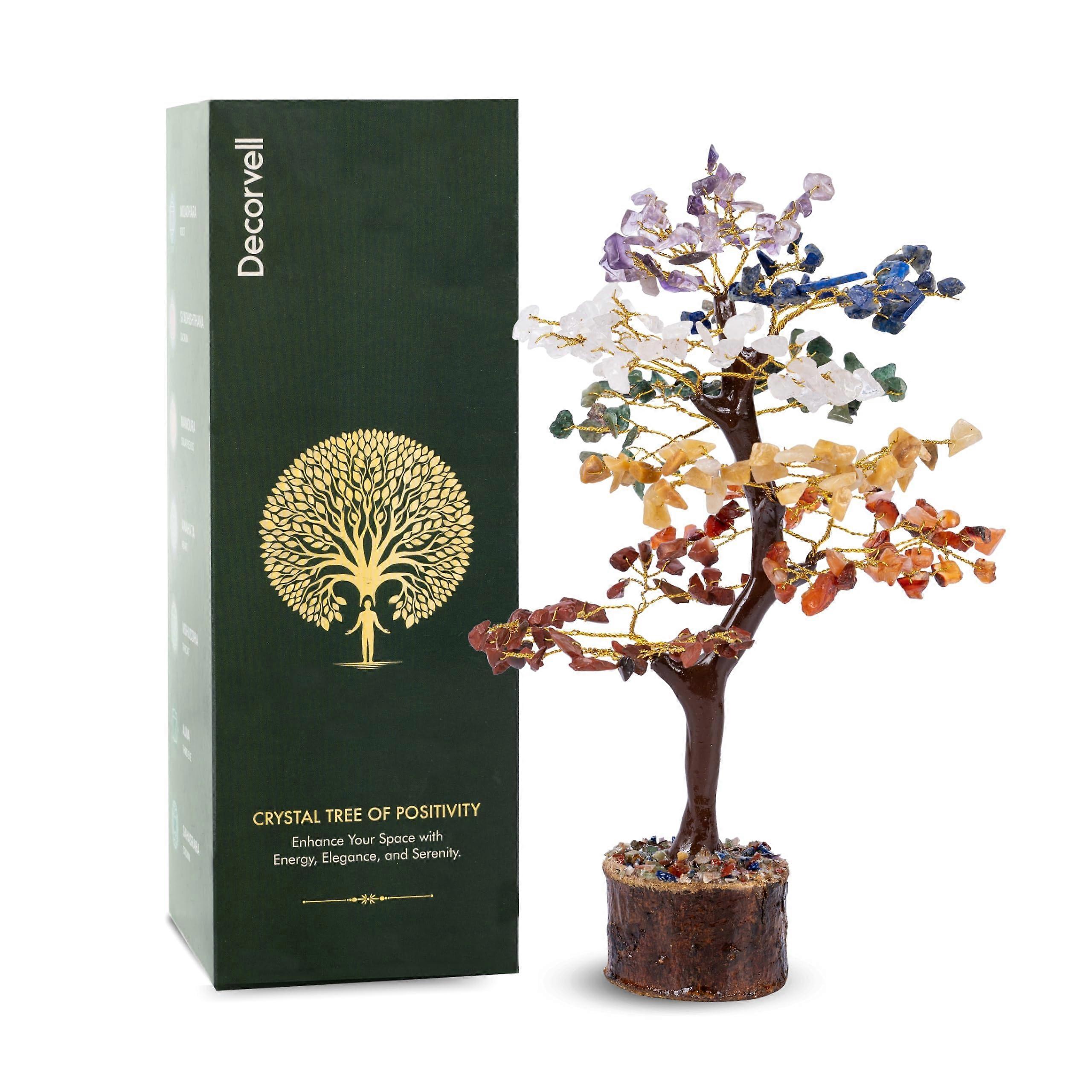 Seven Chakra Crystal Tree of Life with Natural Gemstones, Handmade Golden Wire for Home and Office Decor